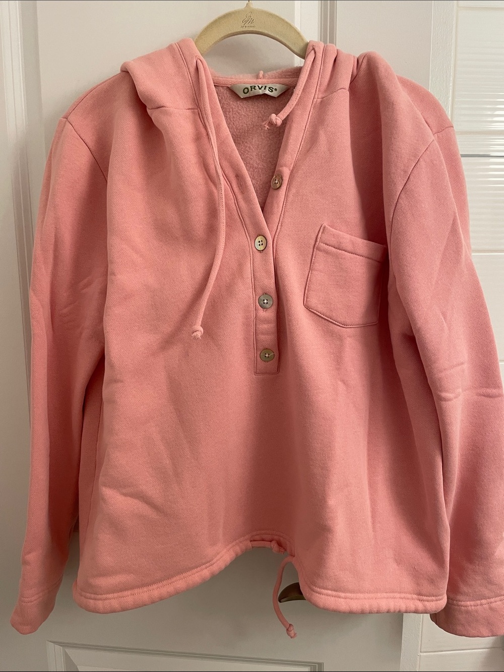 Orvis Soft Pink Hooded Button Pullover